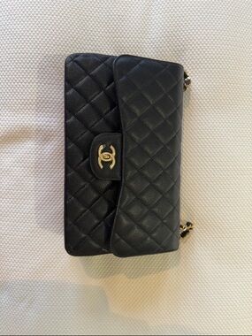 CHANEL Black Quilted Leather Flap Bag with Gold CC Lock
